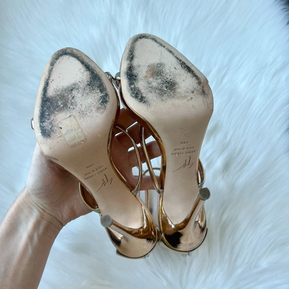 Giuseppe Zanotti Women's Rose Gold Metallic Leather Harmony Sandals Size 38.5 - Picture 8 of 9